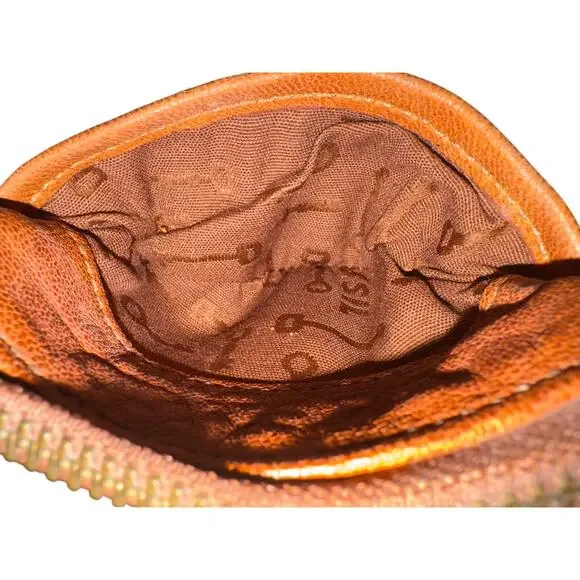 FOSSIL Keyhole Brown Leather Flower Pattern with Clip - Picture 8 of 10